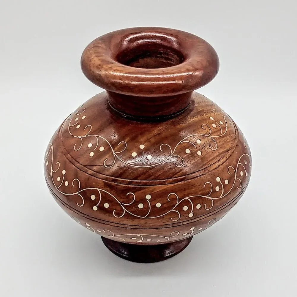 Hand-Turned 6-Inch Decorated Wood Vase